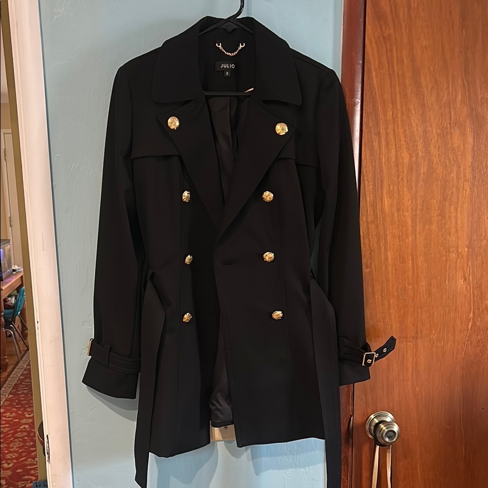 Black Double-Breasted Women's Jacket with gold buttons